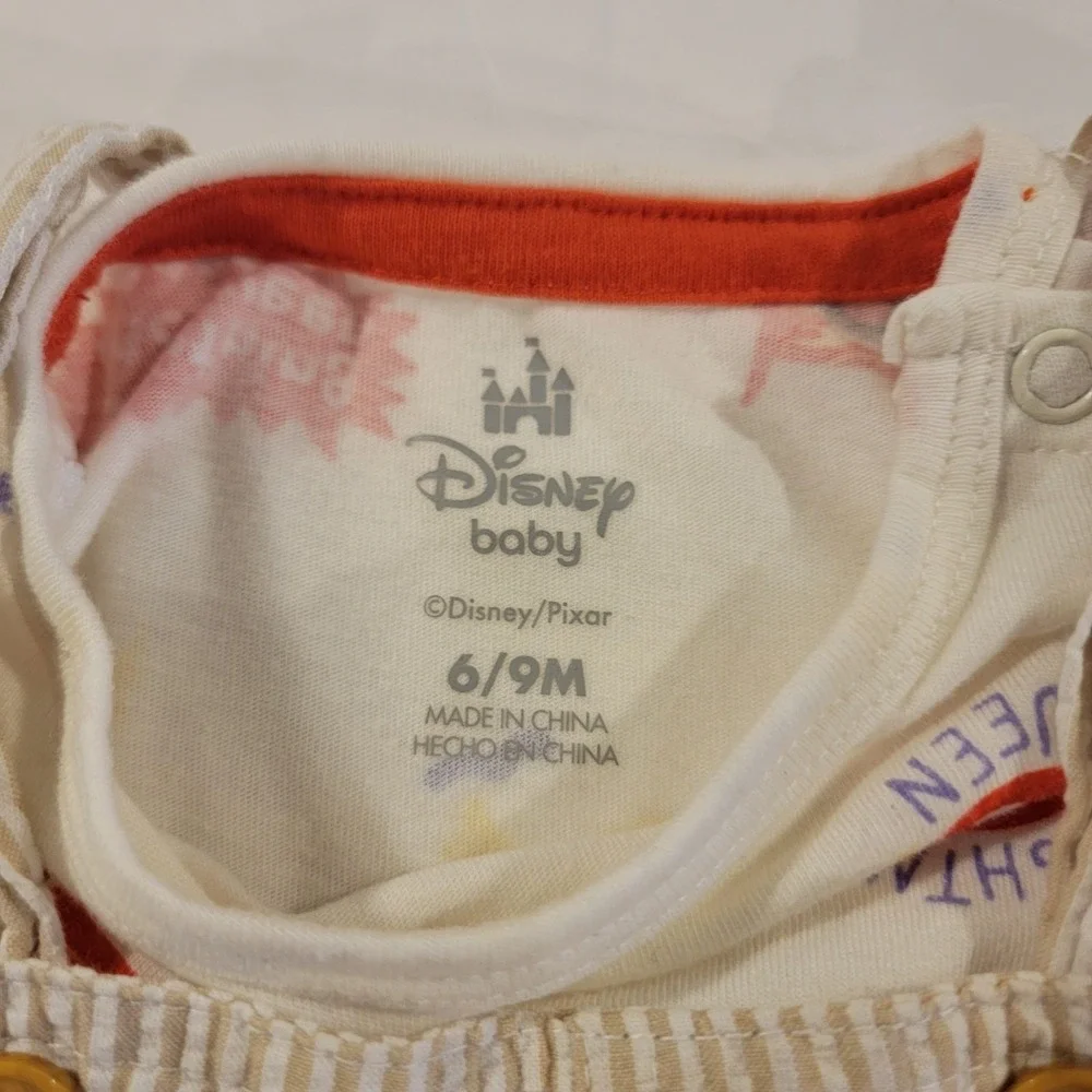 Disney Baby Overalls Boys 6/9 Months Lightning McQueen Pixar‎ Cars Seersucker